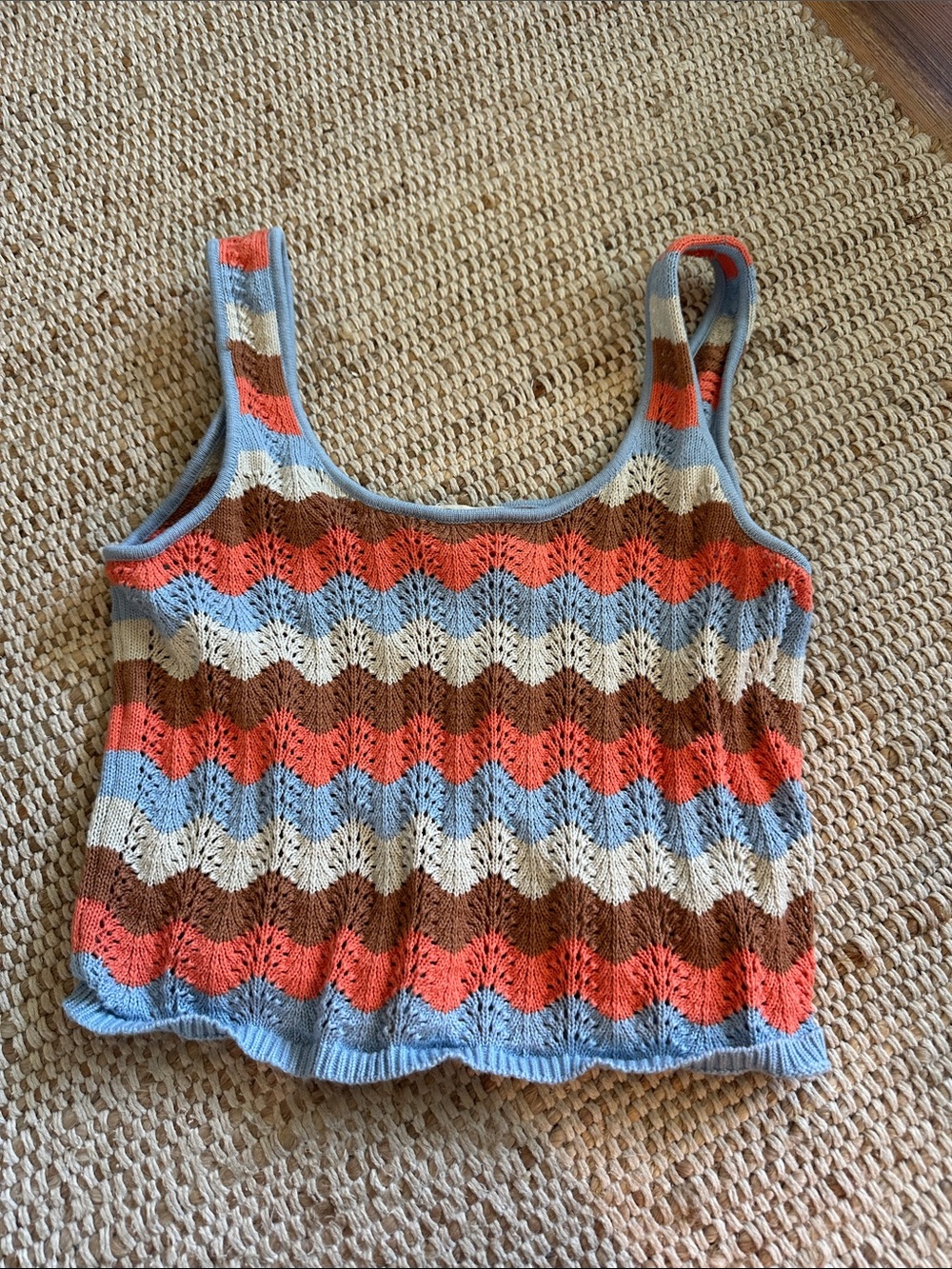 Rip Curl Crocheted Stripe Tank Top in Coral, Light Blue, Cream & Brown